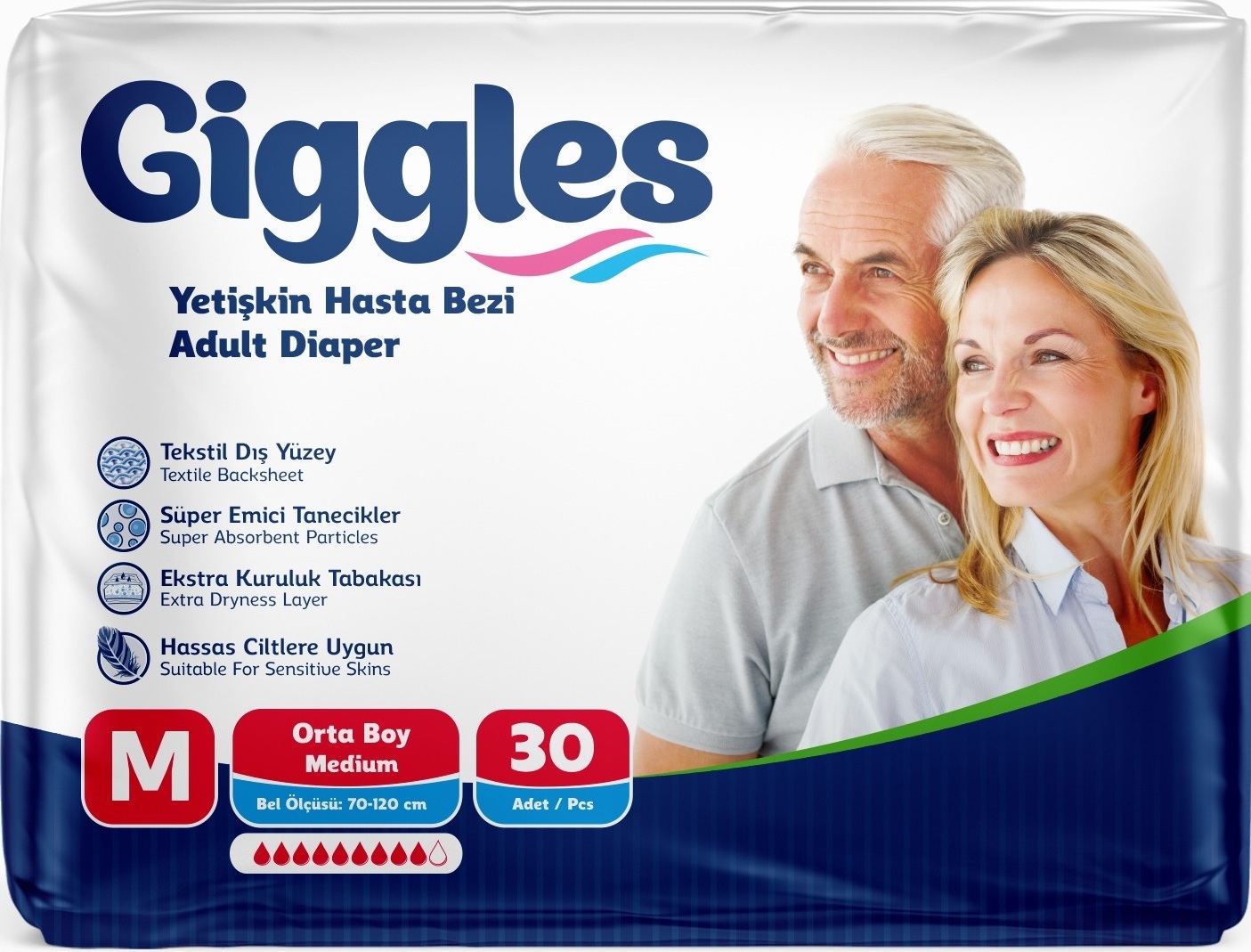 Підгузники для дорослих Giggles Medium 70-120 см 30 шт